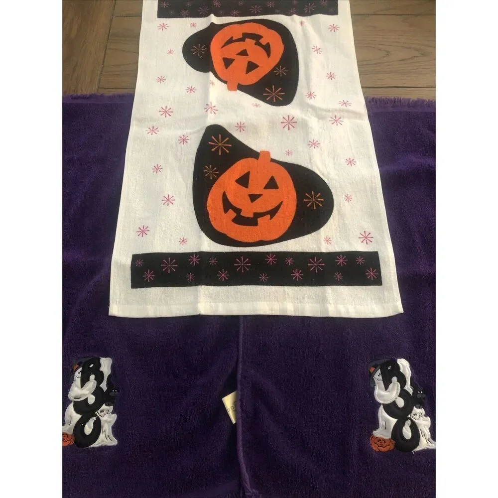 Halloween Dish Towels / Hand Towels, 2Ghost, And 1 Walmart Pumpkin Towel